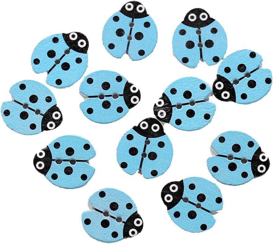 Phononey 12X Wooden Buttons Decorative Buttons Ladybug Shape Sewing Button Craft Supplies 2 Holes for Scrapbooking DIY Sewing Crafts Knitting Baby Clothes Embellishments 18 * 16mm Blue
