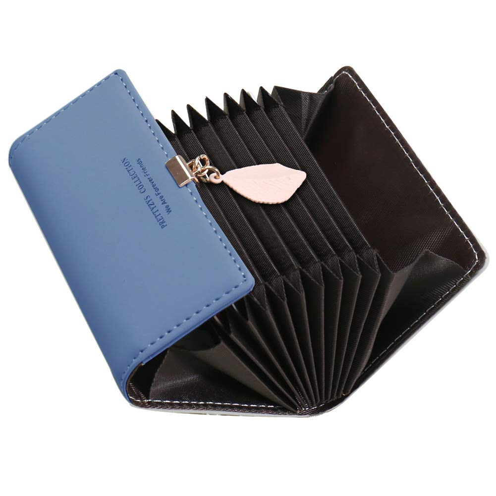 SAMKING Credit Card Holders Women Ladies Leather Vintage Credit Card Wallet RFID Blocking Zipper Coin Purse for Girl (Dark Blue)