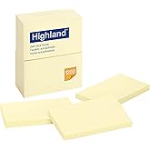 Highland Self-Stick Notes, 3" x 5", Yellow, 100 Sheets/Pad, 12 Pads/Pack
