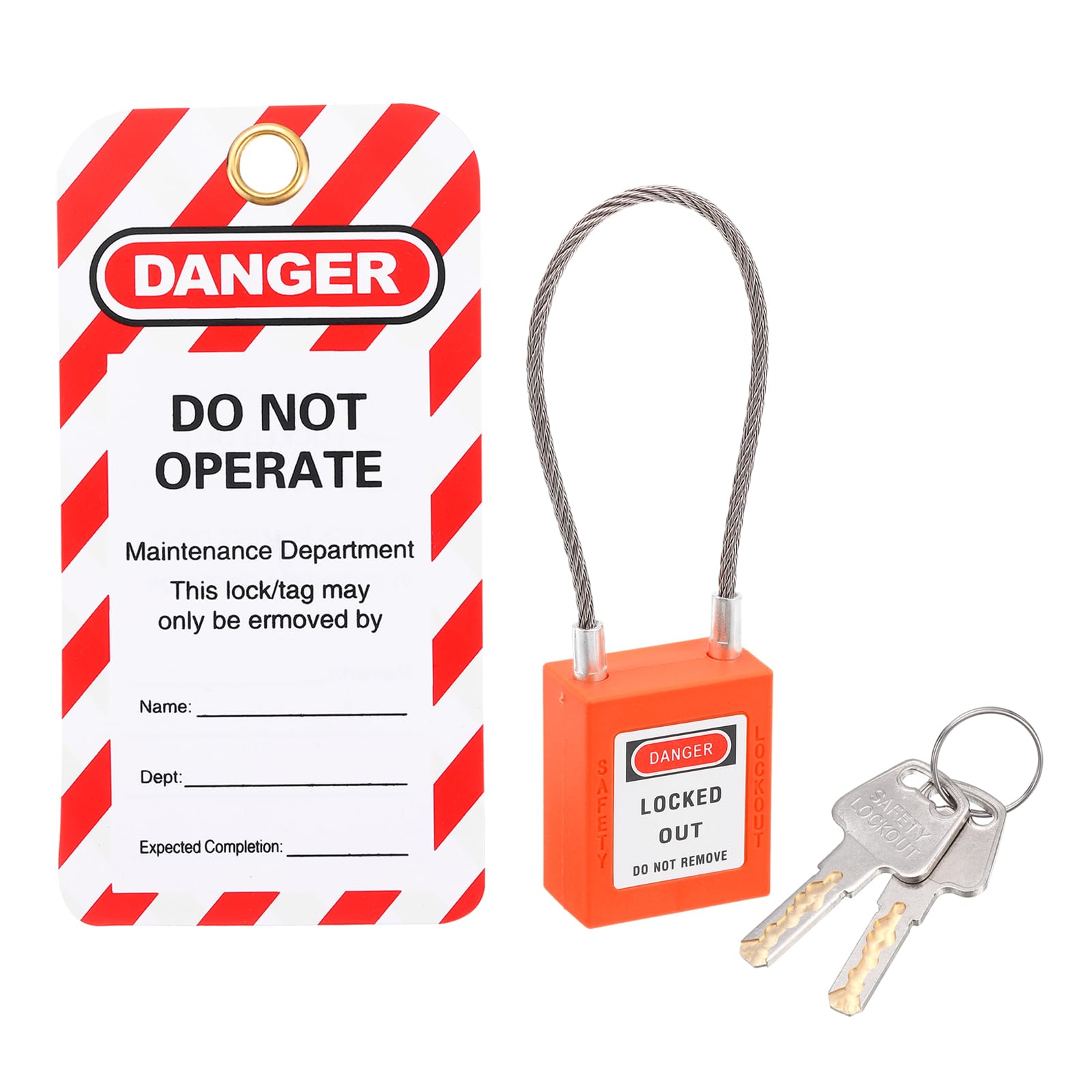 PATIKIL Lockout Tagout Locks with Key, Loto Locks Safety Padlock Lockout Locks Keyed Different with Lockout Tag for Valves Stations and Devices Style 2, Orange