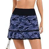 KOJOOIN Women Athletic Tennis Skirt Pleated Ruffle Hem High Waisted Golf Skirts with Pockets Shorts Running Workout