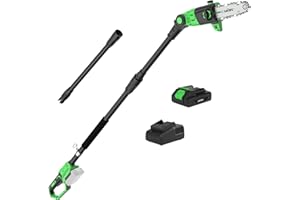 SOYUS Pole Saw 8-Inch Cordless, 15-Foot Max Reach Electric Pole Saw for Tree Trimming, 16ft/s Speed, Auto Oiling, Multi-Angle Pole Chainsaw with 2.0Ah Battery & Charger