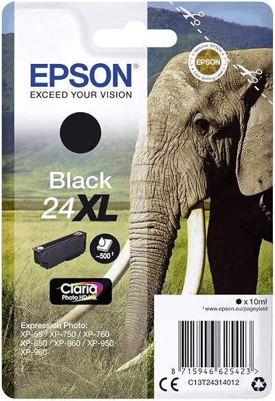 Epson 24XL Black Elephant High Capacity Claria Photo HD Ink Cartridge Genuine