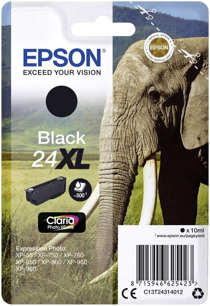 Epson 24XL Black Elephant High Capacity Claria Photo HD Ink Cartridge Genuine