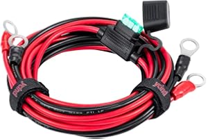 YCIND 3/8" Ring Eyelet Terminal Battery Boost Cable Heavy-Duty 30A Fuse 12V/24V 12AWG Cord 10Ft