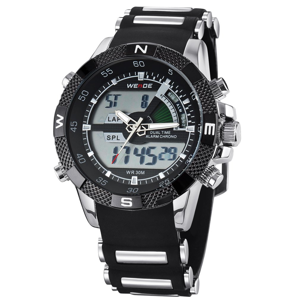 Weide Black Dial Analog and LCD Display Silicone Watch 