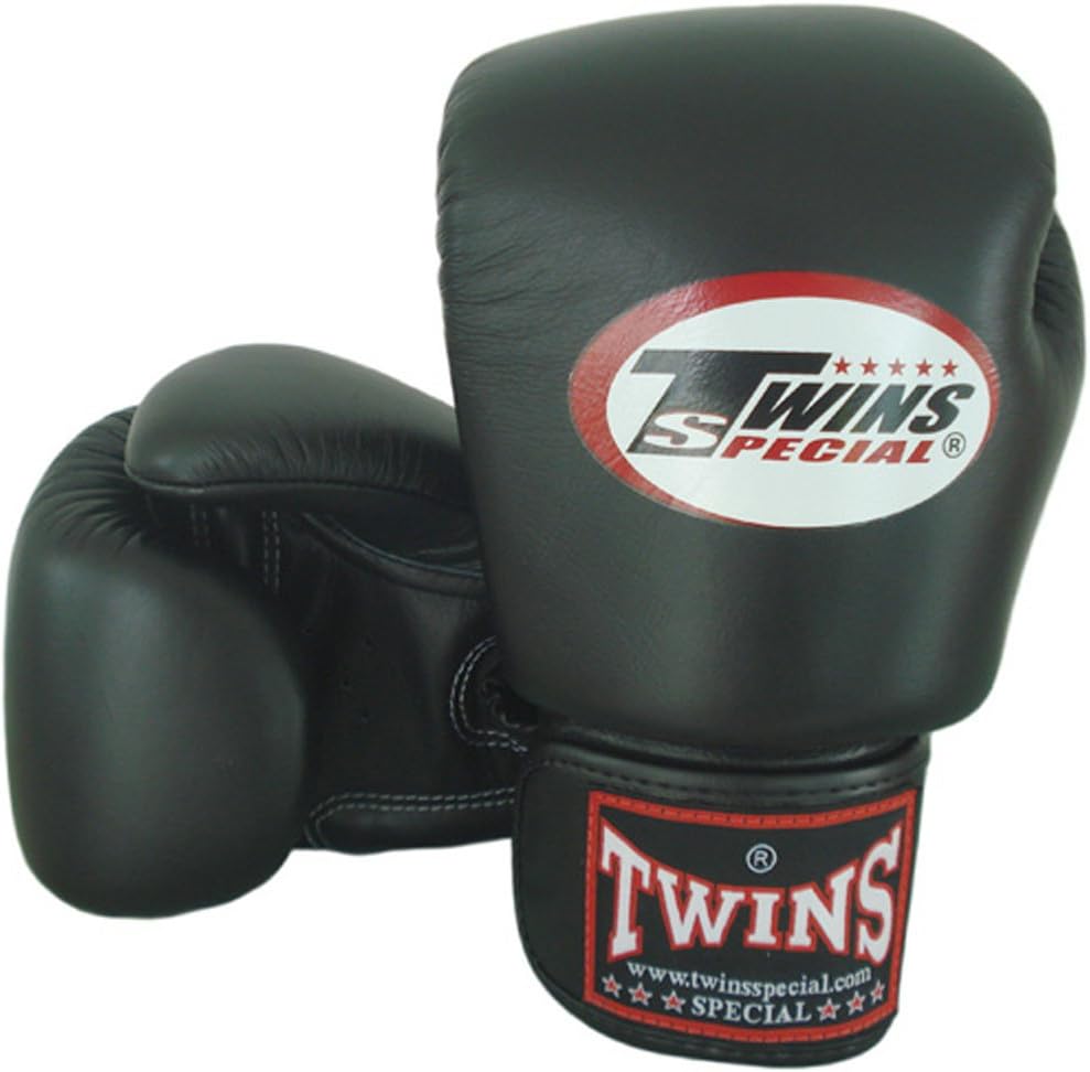 8-10-12-14-16 oz. Black Twins Special Muay Thai Leather Gloves (BGVL-3) (3L (16oz.))