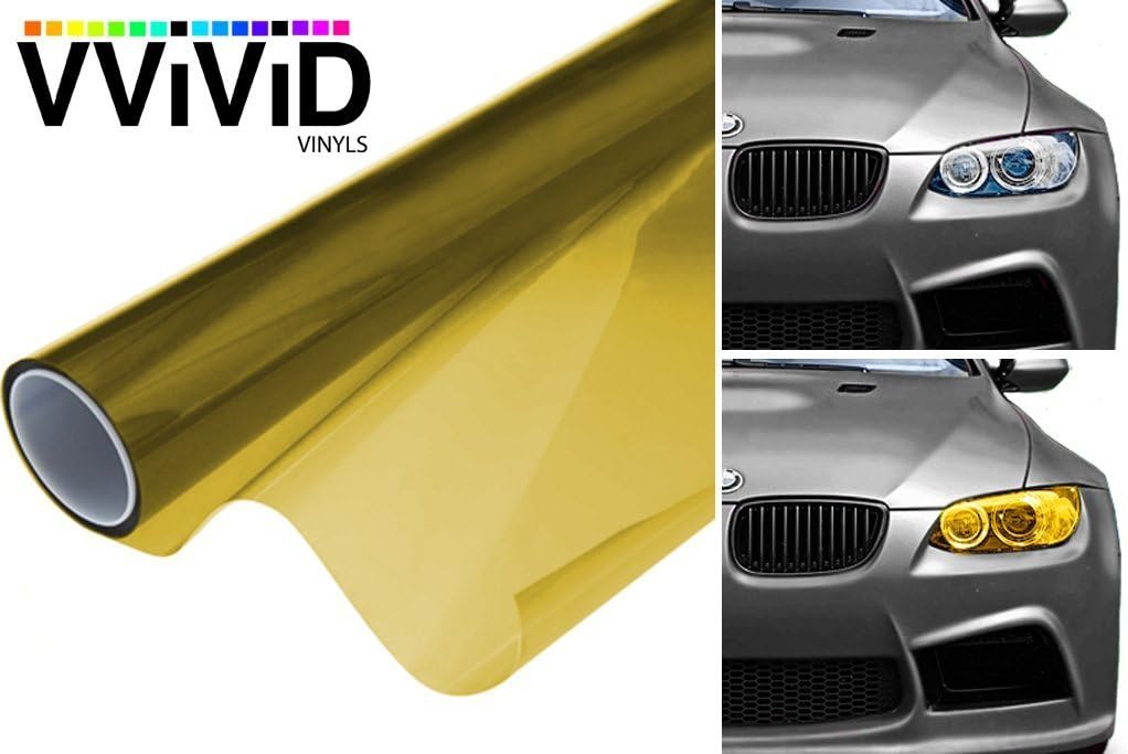 12" x 24" In Yellow Tint Headlights Tail Lights Fog Lights Vinyl Wrap