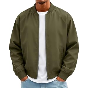 HYYGOCCTV Men's Lightweight Bomber Jacket Classic Baseball Collar Winter Zip Up Windbreaker Coat Raglan Sleeve Wear
