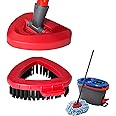 1 Rotating Mop Brush Head with Stiff Bristles & 1 Rotating Mop Base, Compatible with Vileda/O-Cedar EasyWring Dual-Sheath Sys
