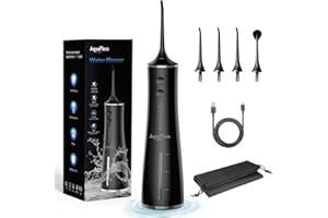 AquaFloss Pro Water Dental Flosser Teeth Pick Portable Cordless Oral Irrigator 300ml Water Tank Rechargeable Travel Teeth Cleaner IPX7 Waterproof Electric Water Flosser BV609 (Black)