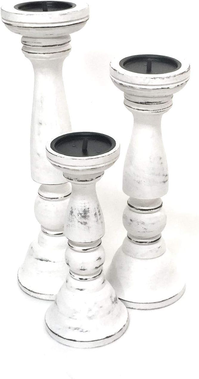 Topfurnishing 45cm High Chunky Rustic Shabby Chic Carved Pillar Church Wooden Candle Holder Stick Stand Antique White Large 45cm Candles Holders Home Accessories Maxbus Com Pl