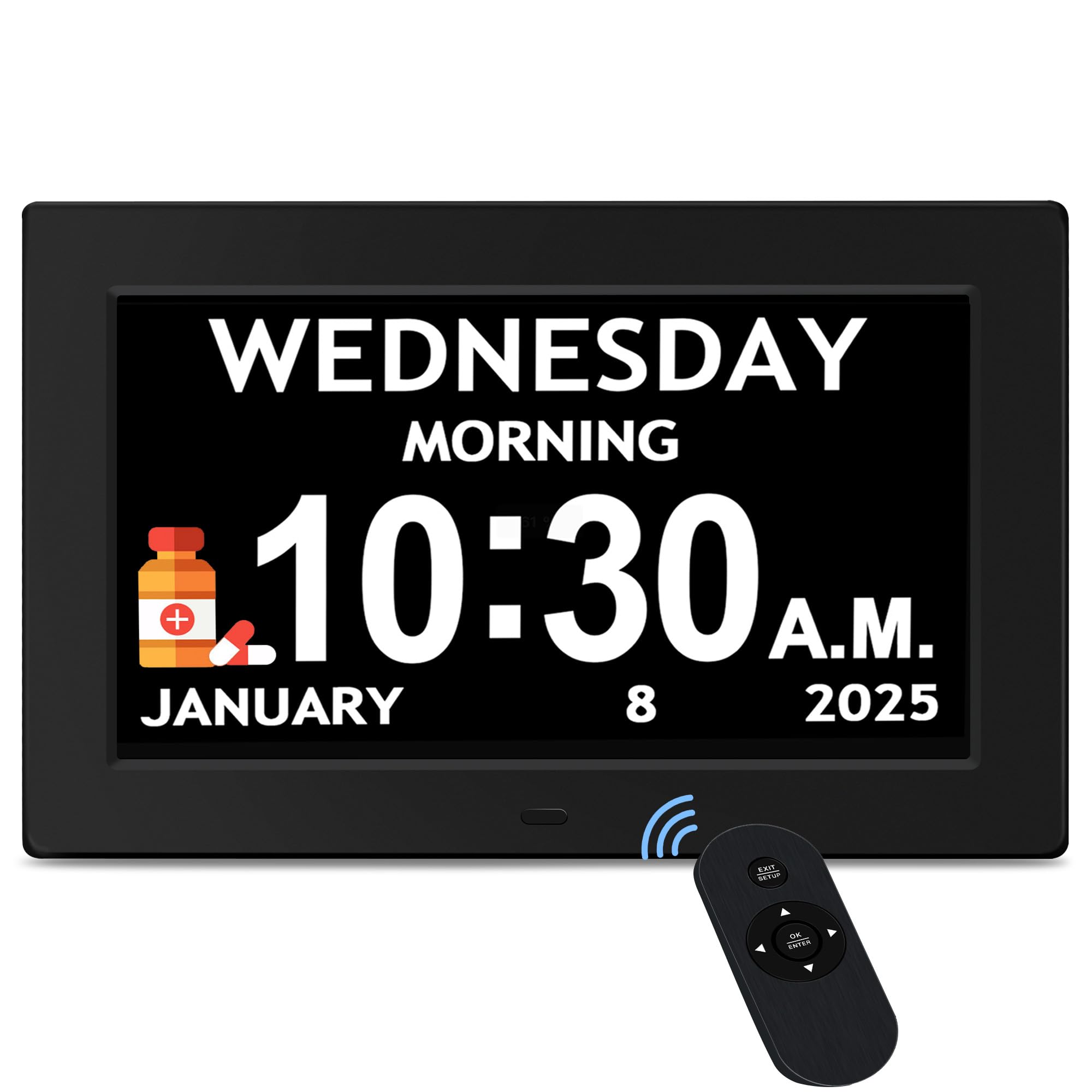 10.1'' Digital Clock With Date And Time, Dementia Clock, Large Display Alarm Clock For Seniors, 10Reminders, 6Alarms, Auto-Dimming, Auto DST, Remote Control, Gifts For People With Dementia, Black Image