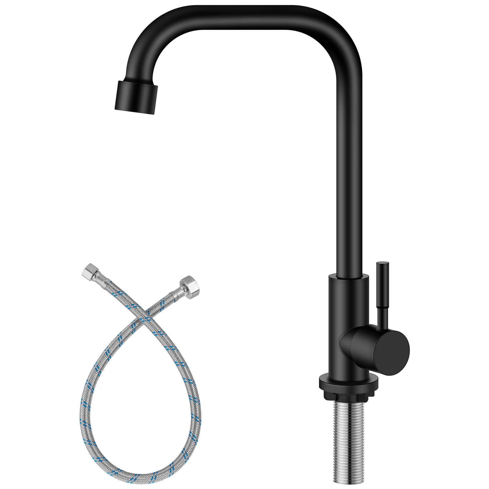 Aolemi Black Cold Only Water Kitchen Faucet Commercial Bar Tap Single Lever Handle 304 Stainless Steel Decked Mounted Single Hole Modern