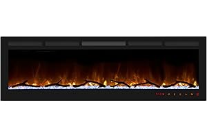 Cheerway 72 Inch Electric Fireplace, Recessed Fireplace Insert and Wall Mount Fireplace Heater with Remote & Touch Control, Adjustable Flame Color & Brightness, Log Set & Crystals, Child Lock & Timer