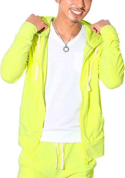 Amazon Lux Style ラグスタイル パーカー メンズ パイル タオル地 無地 薄手 Zipパーカー 夏 ネオンイエローl トレーナー パーカー 通販