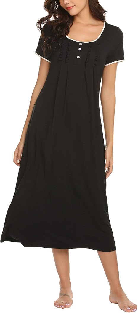 Hotouch Loungewear Long Nightgown Soft Short Sleeve Full Length Night Shirts Sleepwear