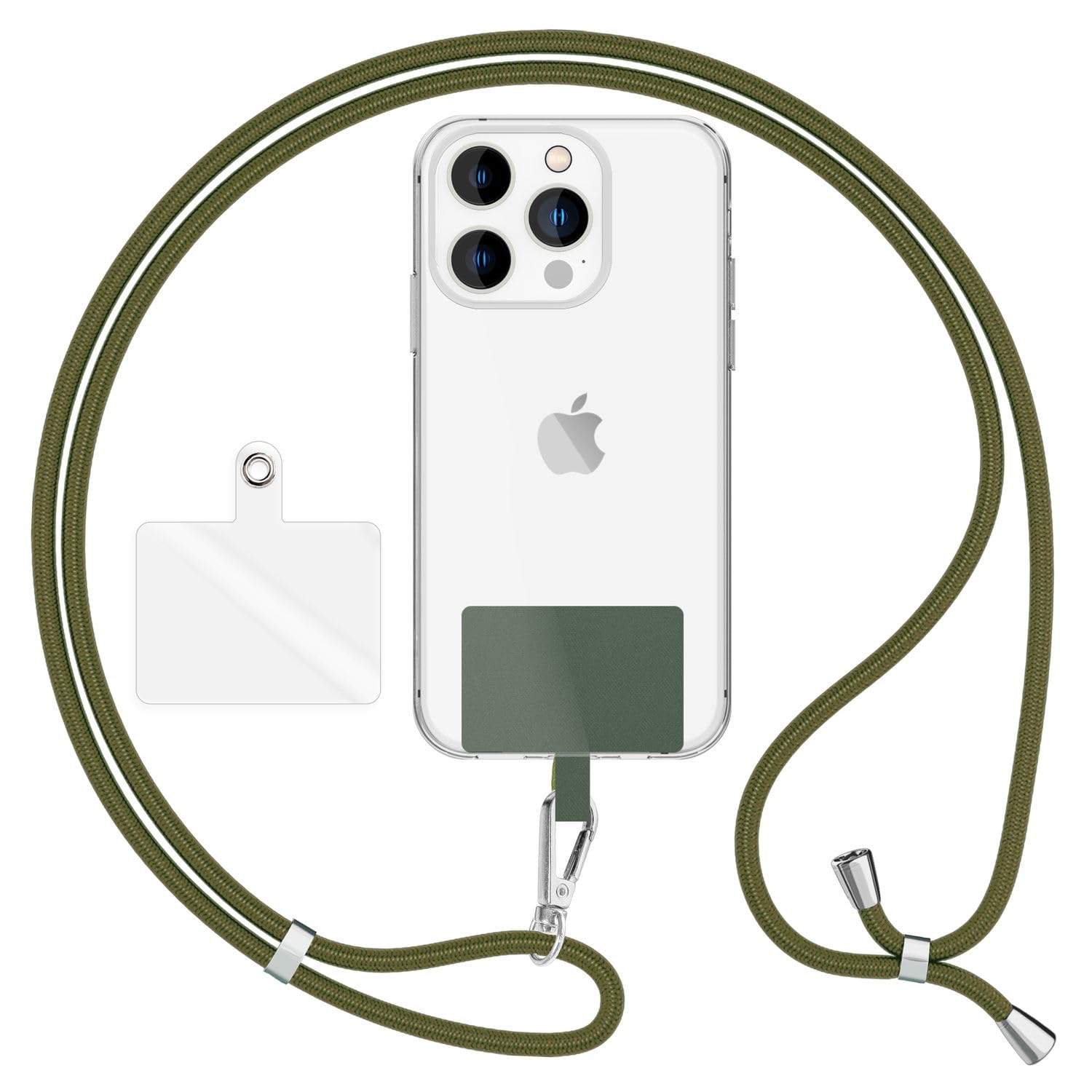 NALIA Universal Phone Lanyard for all Smartphones - Robust Cord & 2 Patches - HOLDME AIR (Classic Neck Strap with Silver Carabiner) - German Brand, Color:Olive Green