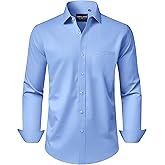 Alimens & Gentle Men's Dress Shirts Long Sleeve Wrinkle-Free Stretch Shirts Solid Formal Button Down Shirt with Pocket
