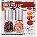 Gourmet Salt & Pepper Mill Set - Stainless Steel & Glass - Adjustable Manual Grinder
