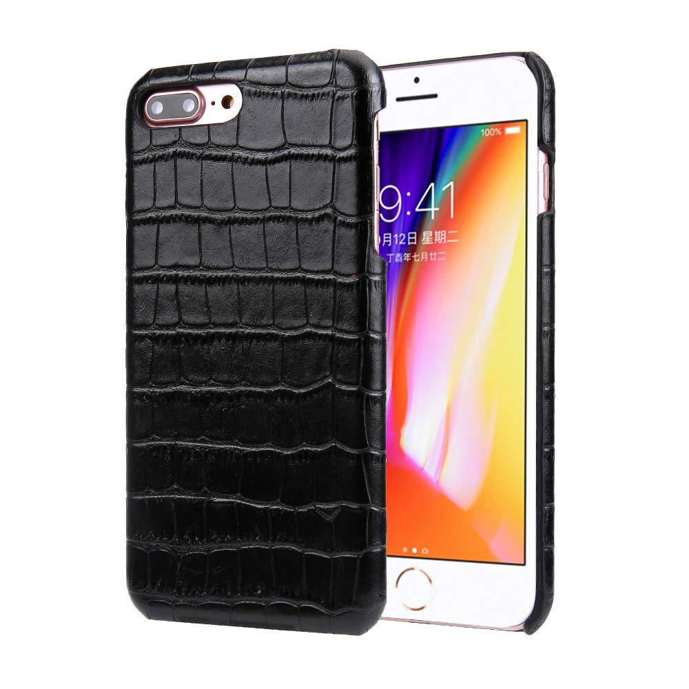 nincyee Genuine Leather Case for iPhone 8 Plus,Classic Crocodile Pattern Real Leather Half Wrapped Case Slim Fit (Half-pack)