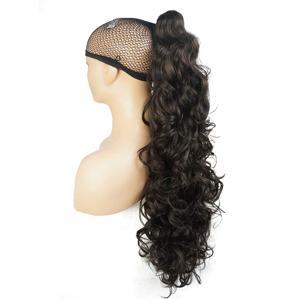 Lydell 30" Long Curly Styled Clip In Claw Ponytail Hair Extension Synthetic Hairpiece 280g with a jaw/claw clip Dark Brown