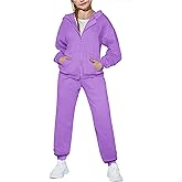 Arshiner Girls 2 Piece Outfits Jogger Sets Zip Up Hoodie Sweatshirts and Sweatpants with Pockets Tracksuits Sweatsuits