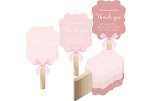 Huwena 50 Pcs Wedding Hand Fans for Guests Bulk Wooden Decorative Handheld Wedding Favor Fans with Handle Thank You for Staying with Us Guest Gift for Ceremony Bridal Shower Party Decor(Pink)