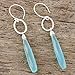 NOVICA Artisan Crafted Sterling Silver Hammered Dangle Earrings | Chalcedony Gemstone | French Wire Finding | Hypoallergenic Jewelry | Lead & Nickel Free | Thailand ' Exhilarated' 2.4
