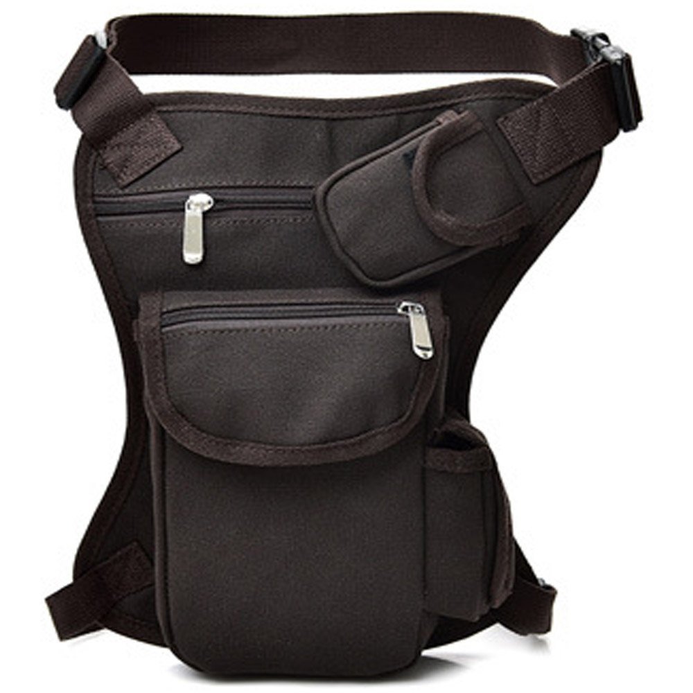 Rullar Canvas Hiking Waist Fanny Pack Tactical Drop Leg Bag Purse Running Waist Belt Hip Bag Outdoors Motorcycle Bike Cycling Pouch Shoulder Bag Dark Coffee