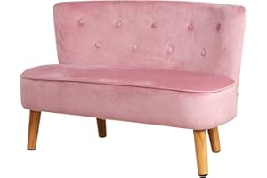 Yoonnie room 2-Seat Kid Sofa Couch with Velvet Fabric,Kid Sofa Chair with Wooden Frame for 3-6 Age Children Gift,35.6" Length, Pink