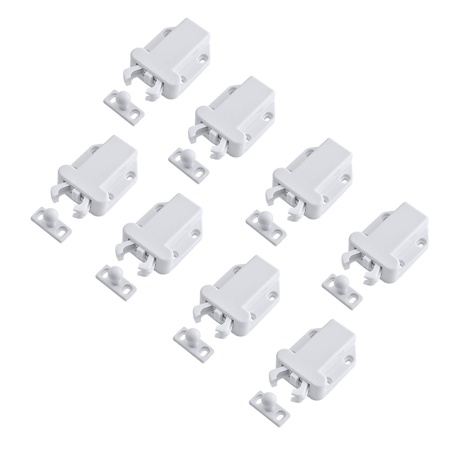LIKERAINY Door Roller Catches Holder Push to Open for Kitchen Cabinet Cupboard Furniture Closet Bathroom Wardrobe Touch Latch Stopper White (8 Pcs)
