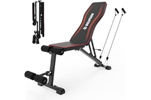 BULAPEACH Adjustable Weight Bench Workout Bench for Home Gym, Foldable Workout Bench 700LBS Weight Capacity for Full Body Strength Training,Incline Flat Decline Sit-up Bench (2 Resistance Bands)