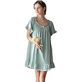 COSOSA Women's Cotton Nightgowns Vintage Lightweight Gown Sets Short Sleeve Princess Nightdress