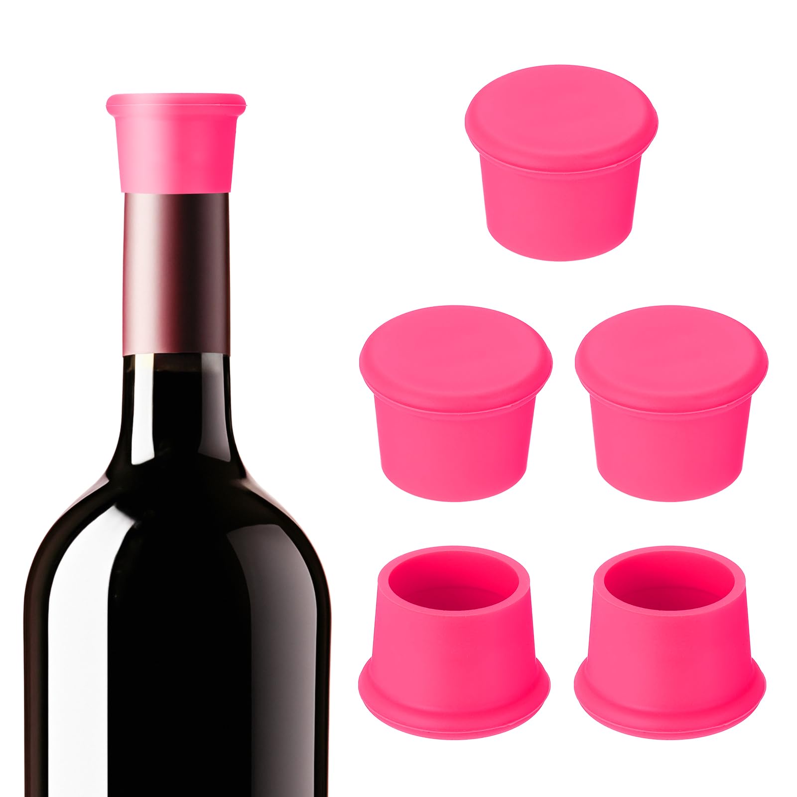 PATIKIL Silicone Wine Stoppers, 6 Pcs Reusable Bottle Cover Wine Corks Bottle Caps Wine Saver Seal Keep Fresh for Beer Beverage Drink, Rose