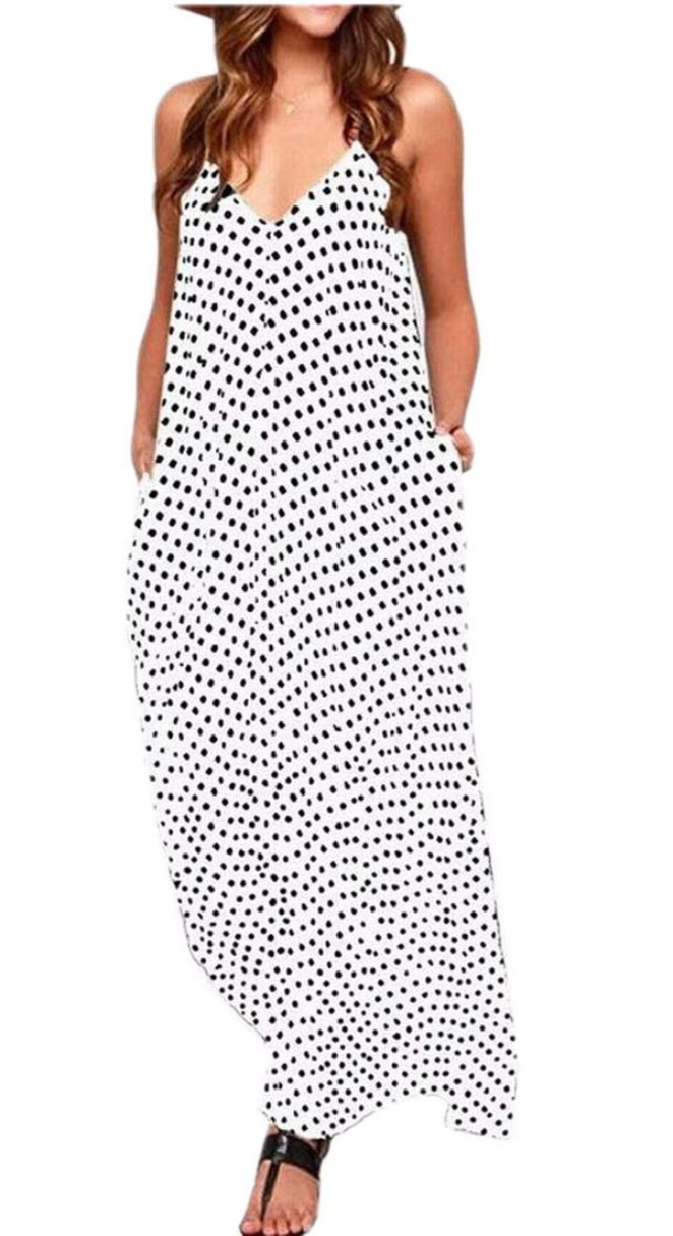 M&S&W Womens Swing Boho Polka Dot Spaghetti Strap Beach Maxi Dress with