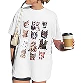 Kelxjia Oversized Cat Shirt Cute Graphic Tees for Women Y2k Funny Tshirts Baggy Aesthetic Shirts Cat Lover Gifts Kawaii Tops