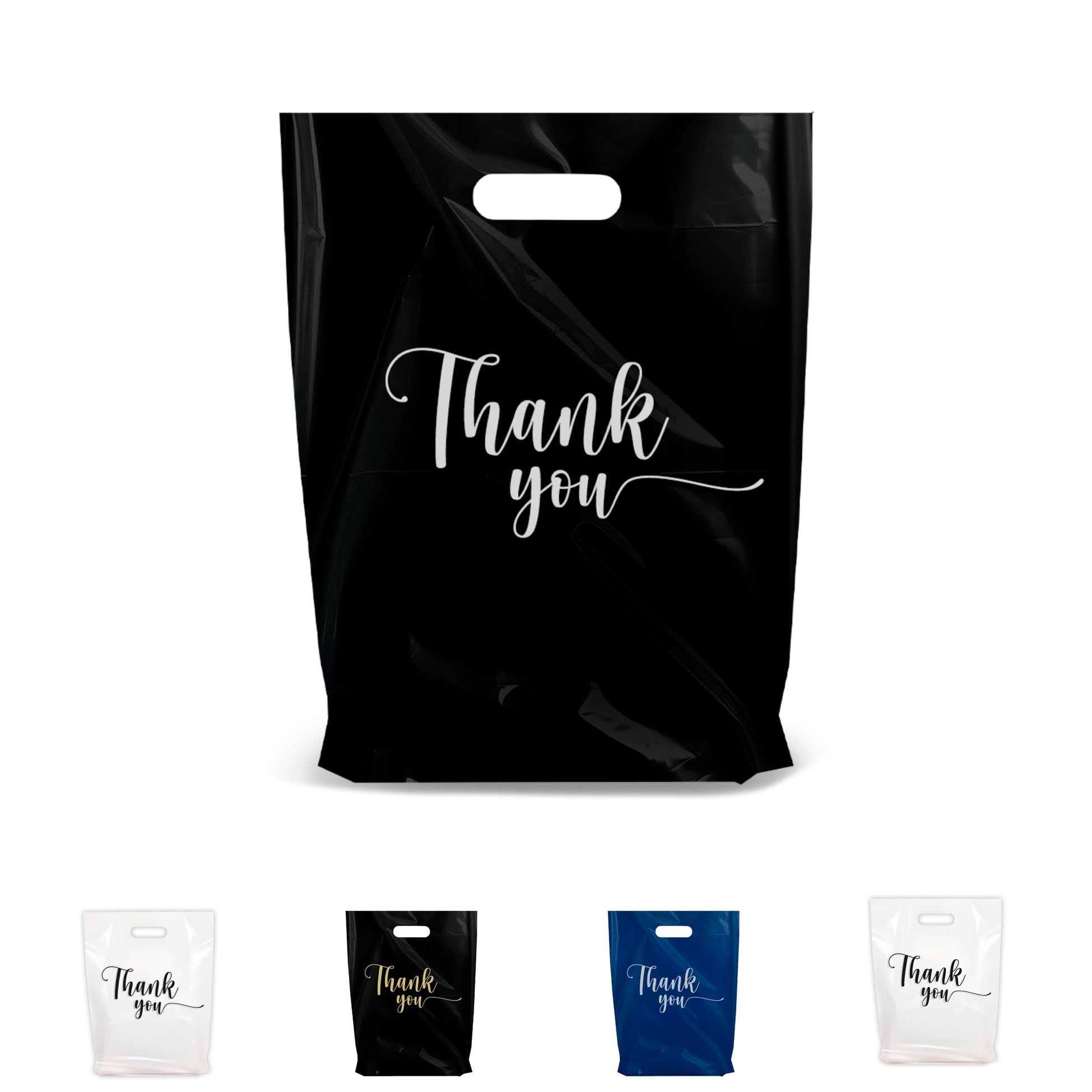 Photo 1 of THANK YOU MERCHANDISE STORE BAGS, different sizes 9"x12", 12"x15", 15"x18" 1.25 Mil. PACKS of 100/200/500 Retail Product Bags I 100% Recyclable (15x18", Black, 100)