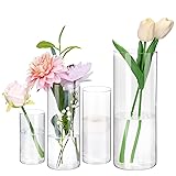 Fixwal 4pcs Clear Glass Cylinder Vases, 4, 6, 8, 10