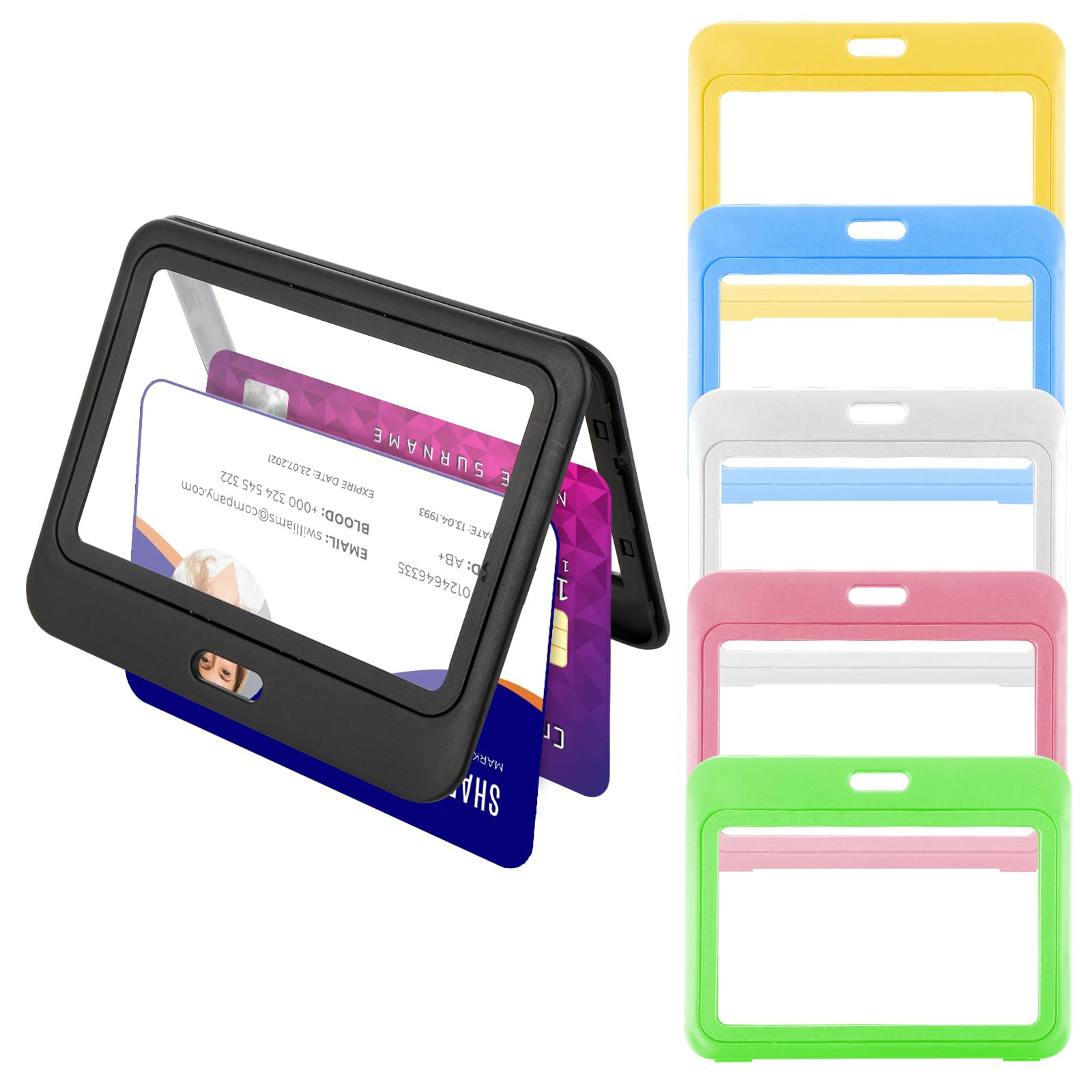 Oruola 6pcs Double Sided ID Card Holders,Horizontal Plastic ID Card Holders,ID Badge Holder with Double-Sided Clear Window,ID Card Holder for Office School ID Credit Cards Driver’s Licenses & Passes