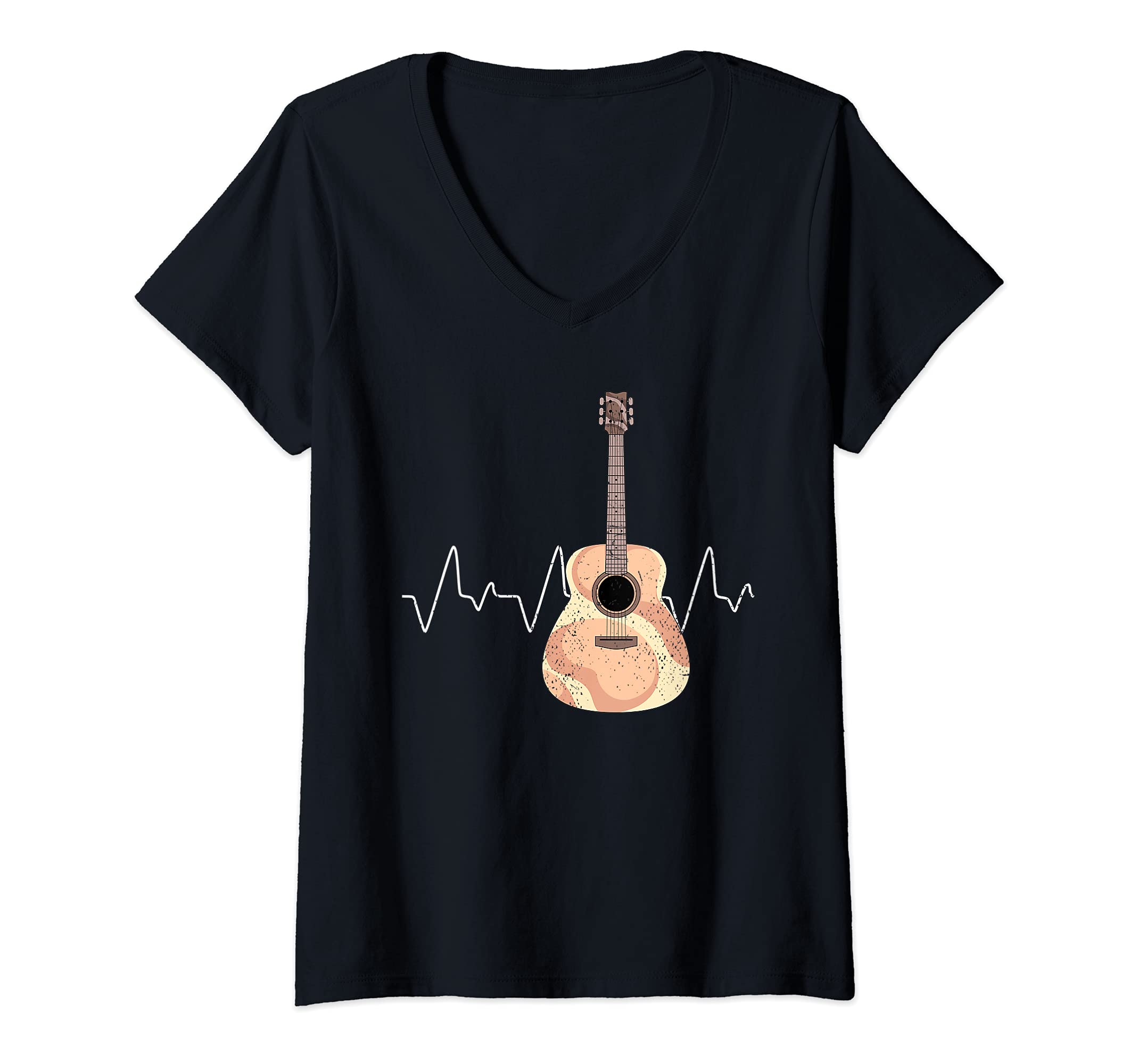 Womens Guitarist Heartbeat Acoustic Guitar Player Musician Guitar V-Neck T-Shirt