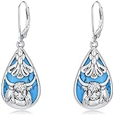 Highland Cow Earrings 925 Sterling Silver Natural Turquoise Drop Earrings for Women