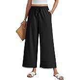 LYANER Women's Hollowed Out High Waist Lace Trim Wide Leg Pants Trousers with Pockets