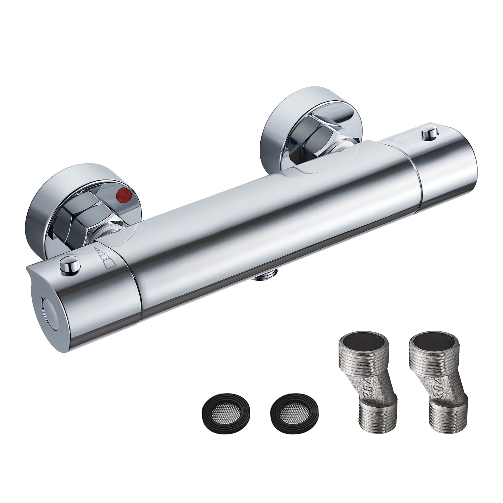 Thermostatic Shower Mixer Bar, Wall Mounted Thermostatic Shower Mixer Valve 38°C Anti Scald, Exposed Shower Mixer Tap, Hot & Cold Water Intelligent Constant Temperature, Solid Brass, Chrome