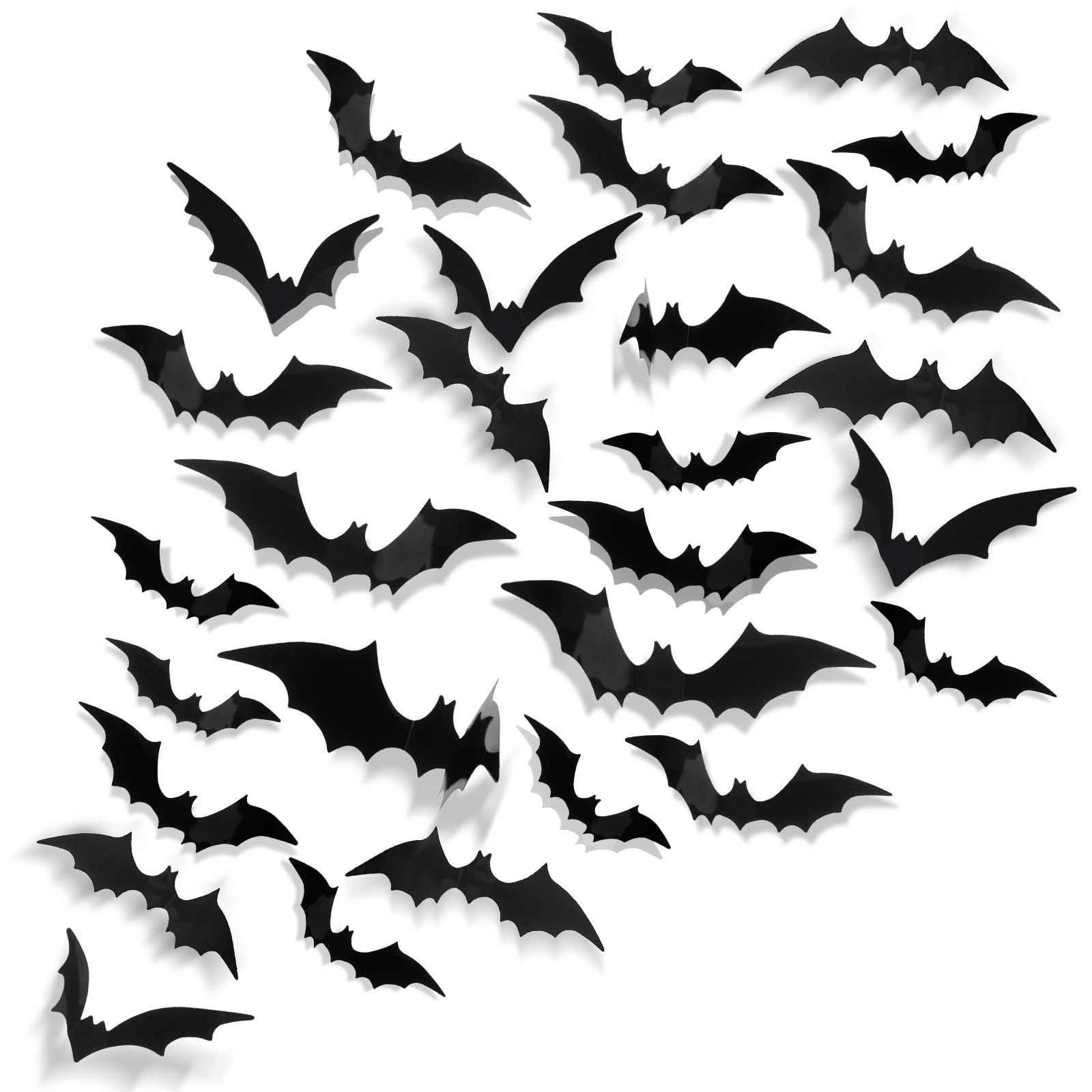 HPMAISON 72pcs Halloween 3D Bats Stickers, Black PVC Scary Bats, 4 Different Sizes 3D Scary Bat Wall Bat Decal for Windows Wall Home Door, Outdoor Indoor DIY Halloween Party Decorations