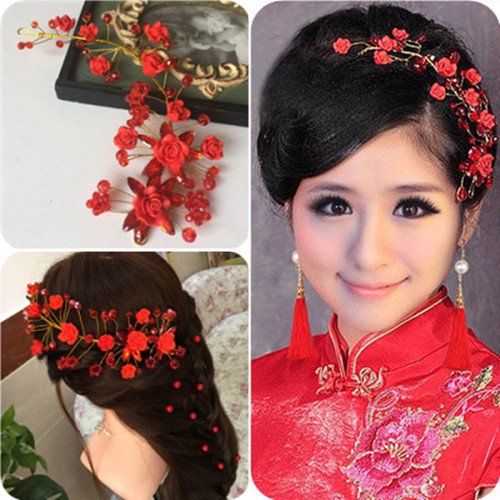 Murong bridal headdress head flower hair accessories elegant Aggreko red beaded flowers wedding dress with jewelry