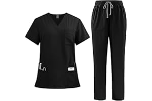 NAKHOPAZ Scrubs for Women Set 2024 Fall Medical Uniform Stretch V-Neck Scrub Top & Jogger Pant with Pockets