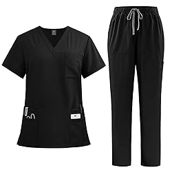 Women Scrubs Set V-Neck Stretch Tops with Pockets