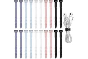 20 Pcs Silicone Cable Ties, Reusable Cord Organizer Self-Locking Wire Management Straps, Tie Wraps for Home Office Desk Acces