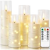 Homemory Ivory Flameless LED Candles with Remote Control & Timer, Battery Operated Star Lights, Fake Candles, Star Lights Set of 5 for Wedding Decor